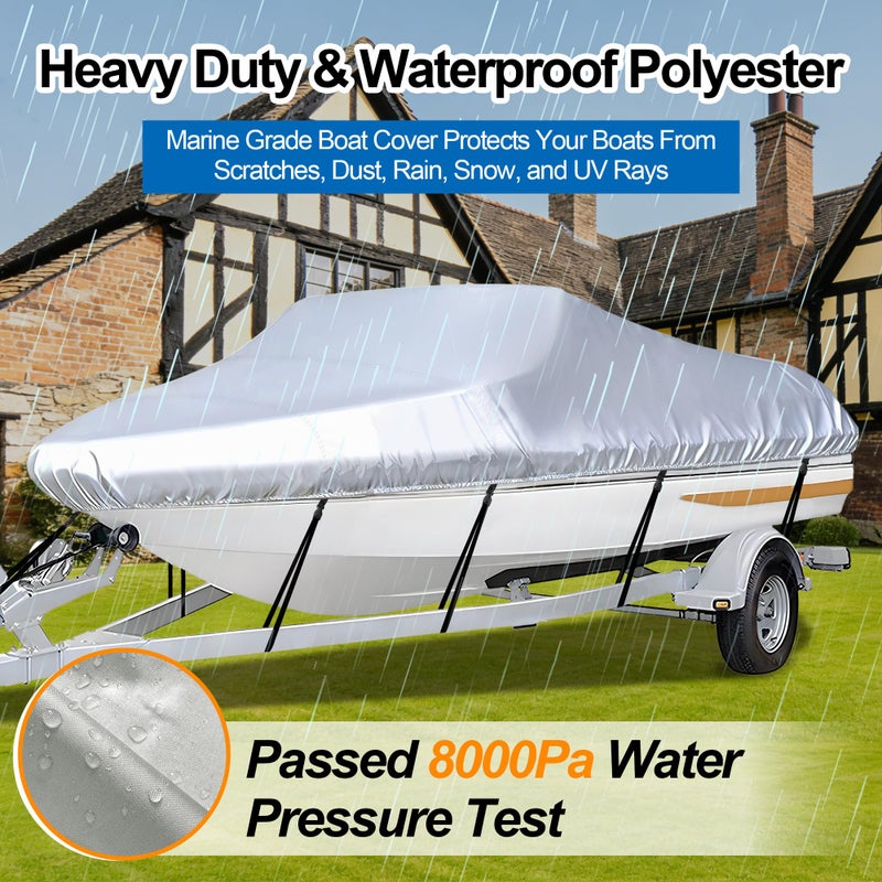 iCover غطاء قارب قابل للسحب iCOVER - 14'-16' أغطية قماشية مقاومة للماء ثقيلة، تناسب هياكل V، صيد الأسماك والتزلج، أسلوب احترافي، قوارب صيد، قوارب سريعة، بطول يصل إلى 14 قدم - 16 قدم وعرض 68 إنش - Image 4